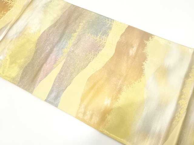 JAPANESE KIMONO / ANTIQUE FUKURO OBI / SILK / WOVEN MOUNTAIN & GROVE